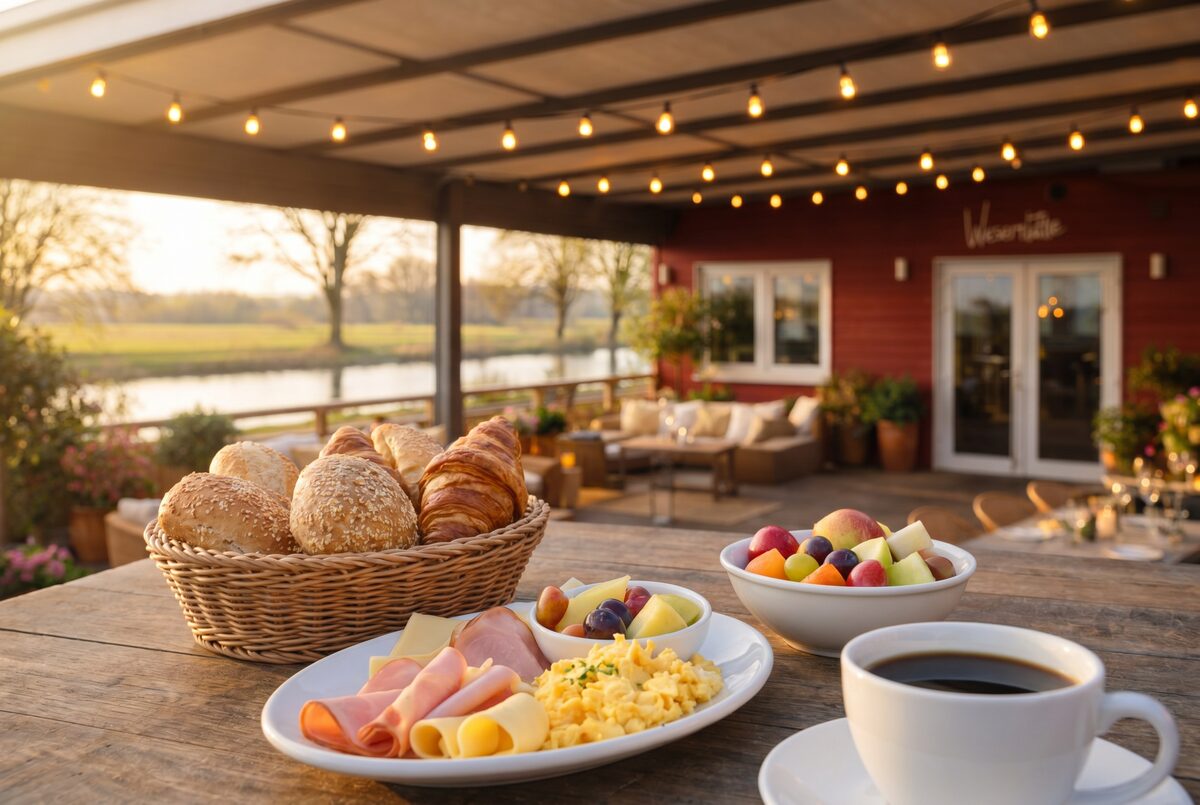 Sonntagsfrühstück auf der Terrasse der WeserHütte